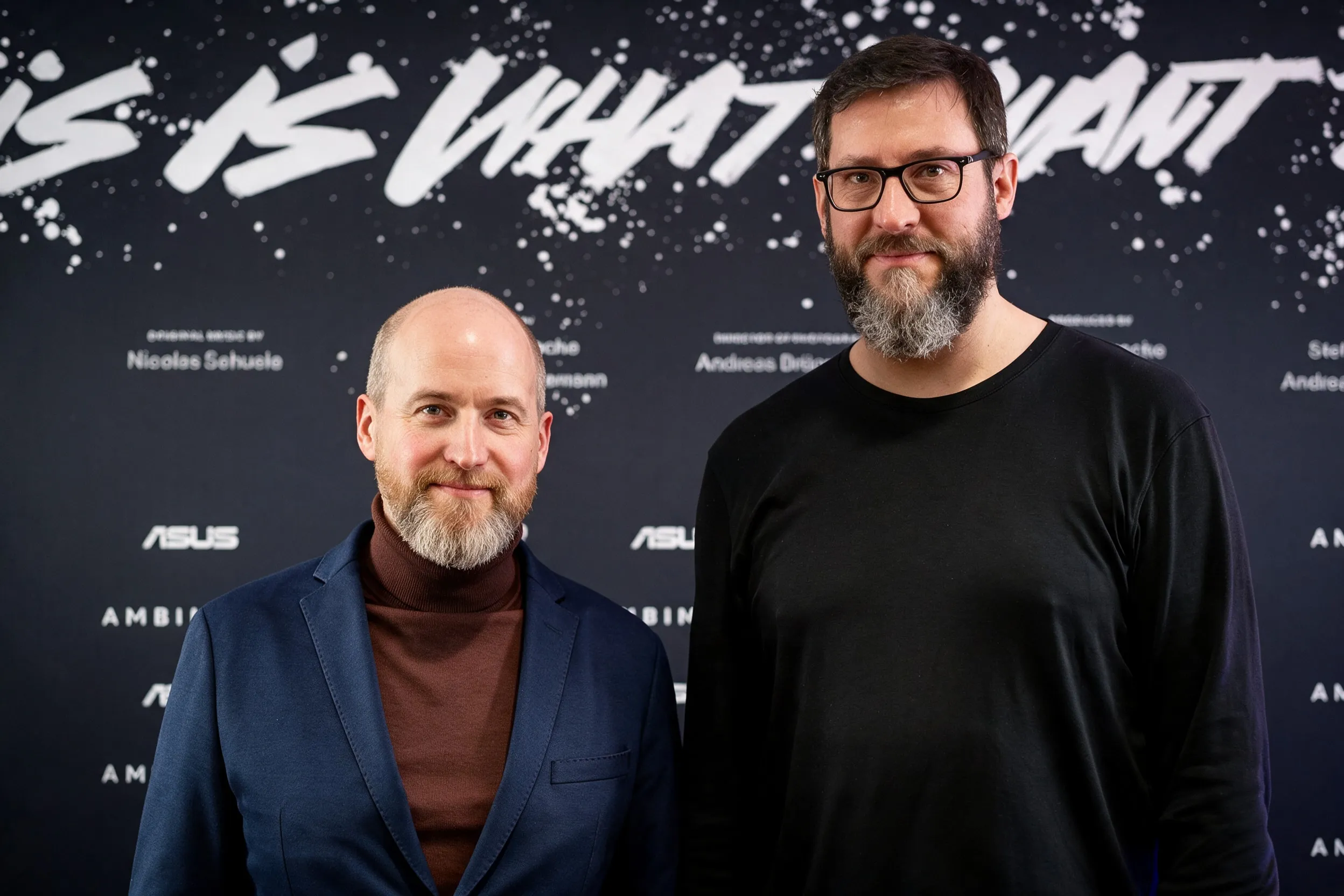 Andreas Brüggemann, left, and Stefan Nitzsche at the premiere, in front of the press wall with the film’s title