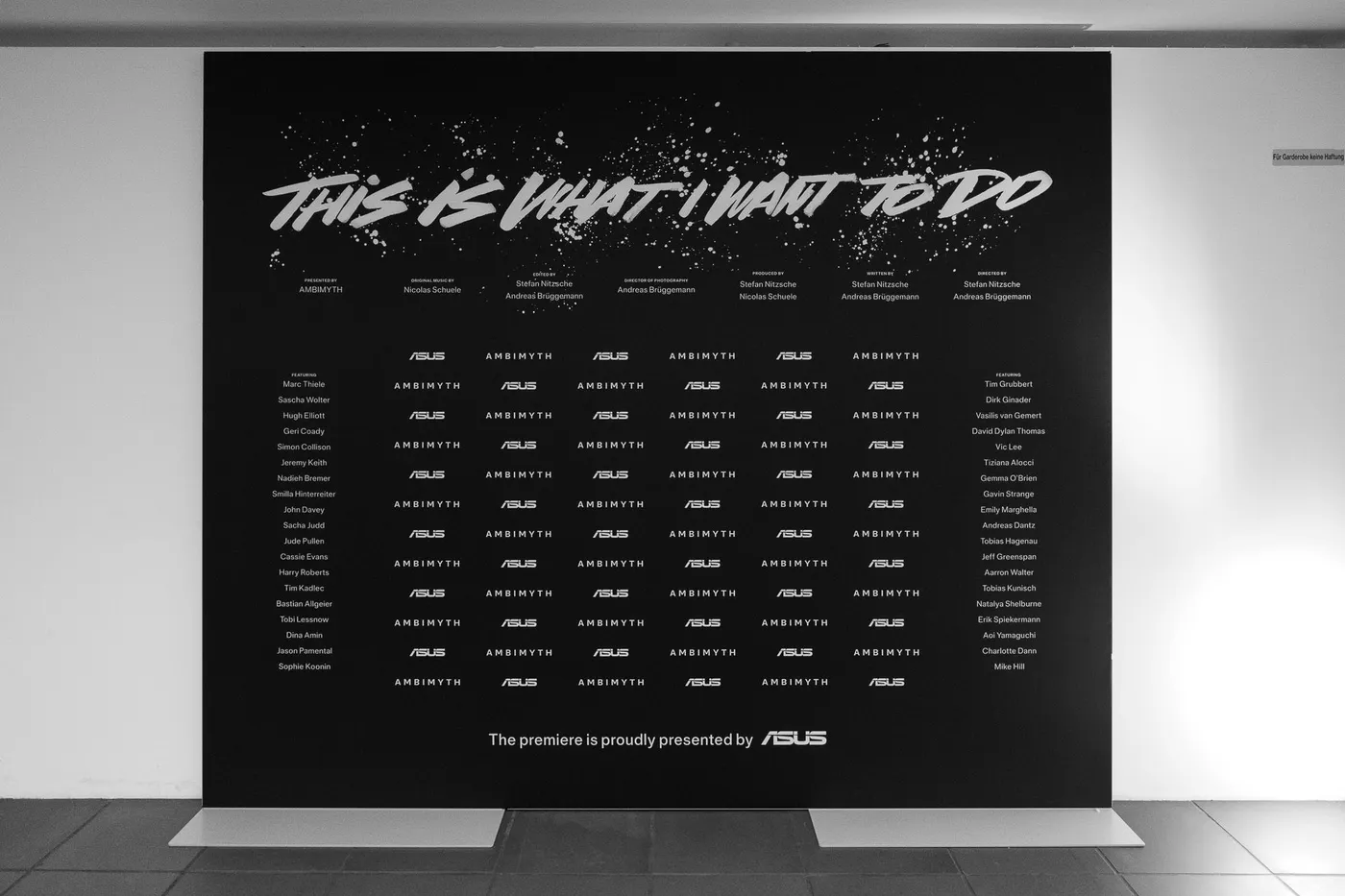 Backdrop wall with the film’s lettering and the names of everyone featured